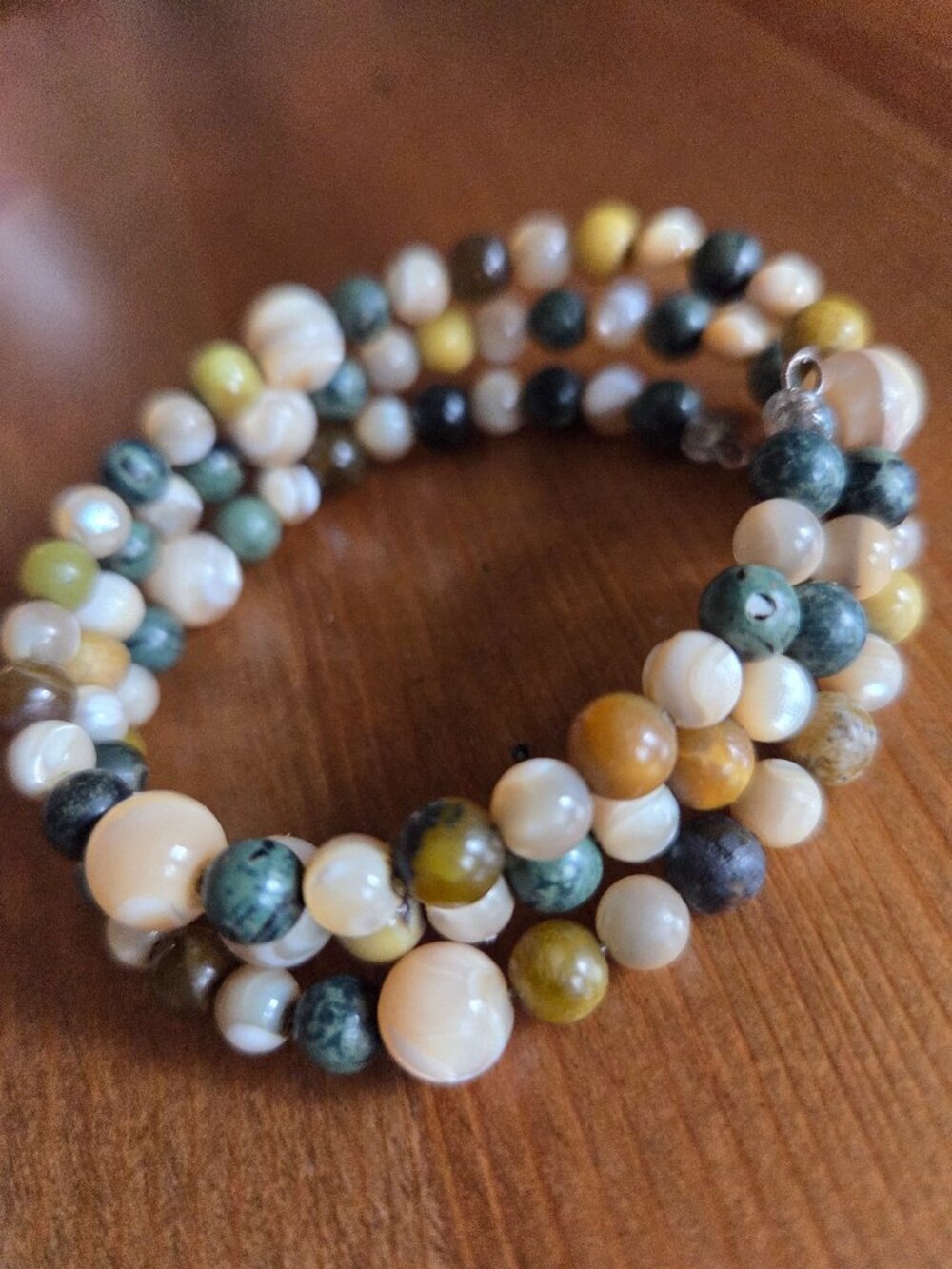 Handmade Coiled Natural Stone Beaded Boho Hippie Bracelet